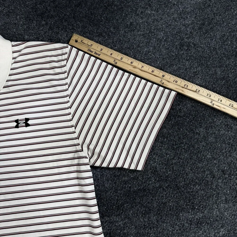 Under Armour Mens Golf Polo Size Medium White Maroon Gray Striped Performance